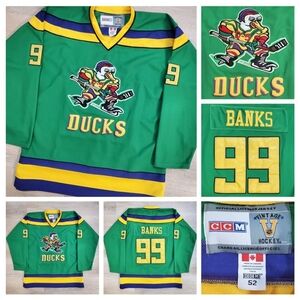 Adam Banks Mighty Ducks Movie #99 CCM Reebok Hockey Jersey Fight Strap Size 52